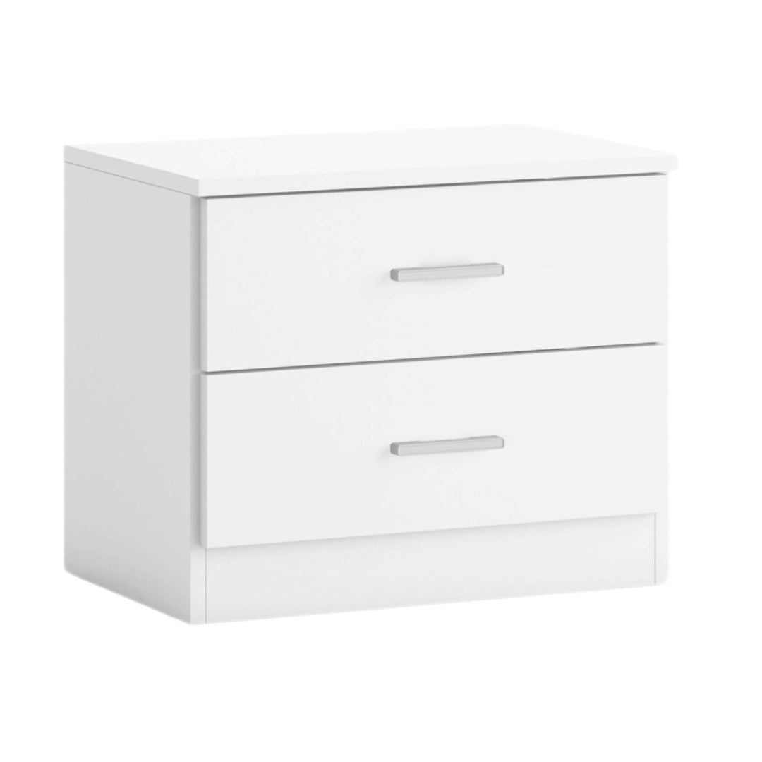 Nachttisch mit 2 Schubladen, Nachttisch, Schlafzimmer, 50 x 42 x 33 cm, Weiss matt