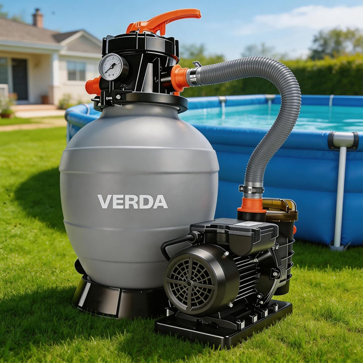 Verda Sandfilteranlage Pumpe 13200 l/h 550W Pool Filterpumpe 1000g inkl. Filterbällen 12m Förderhöhe