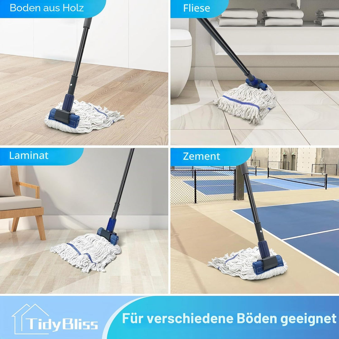 Bodenwischer Wischmopp, Wischer Boden mit 146 cm Langem Stiel, Microfaser Nass-Trocken-Mopp Haushalt