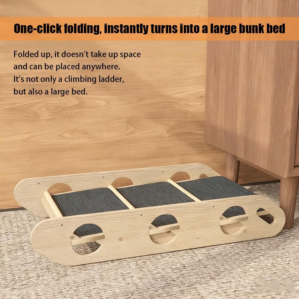 Faltbare Hundetreppe,Hunde Rampe Für Das Bett,2-In-1 Klappbare Hölzerne Hunderampe Mit 3 Stufen,Lang