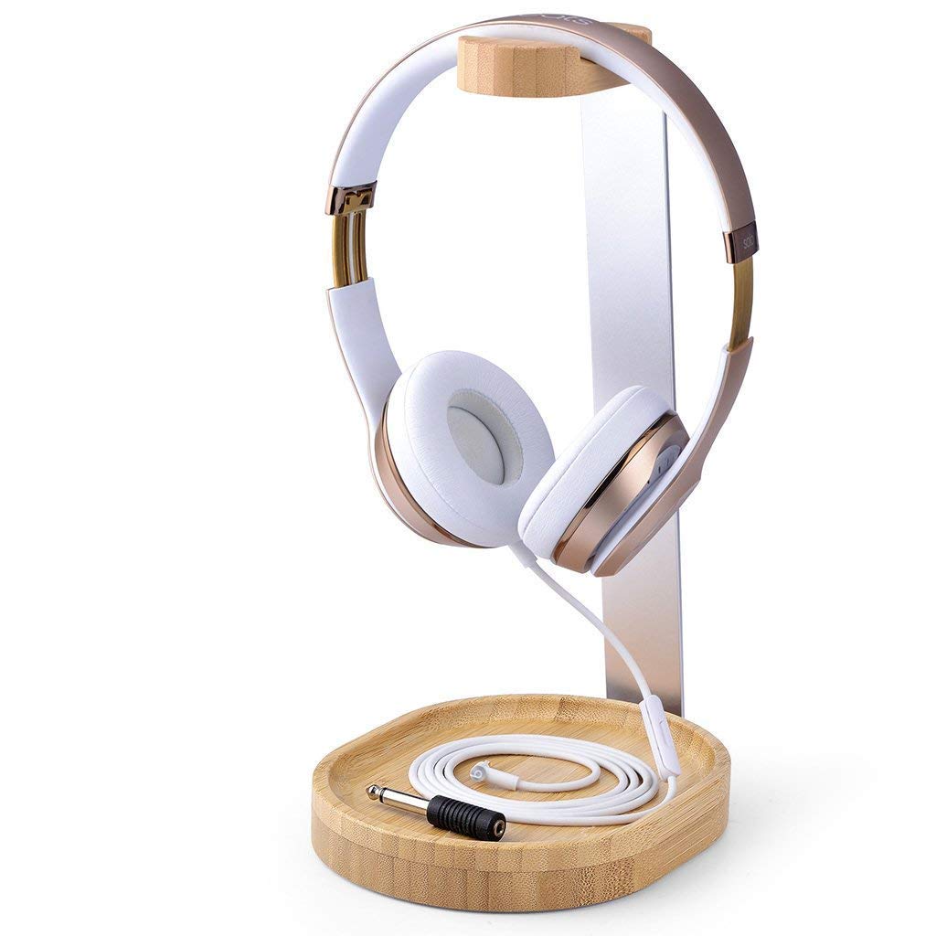 Avantree Universaler Baum &amp; Aluminium kopfhörerständer, Stabil Headset Halter Halterung Holz mit Kab