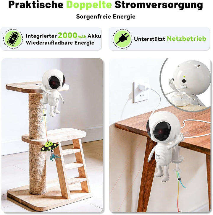 GoldenSun Interaktives Katzenspielzeug, 2-in-1 Automatisch mit Dual-Projektion &amp; Katzenminze-UFO-Anh