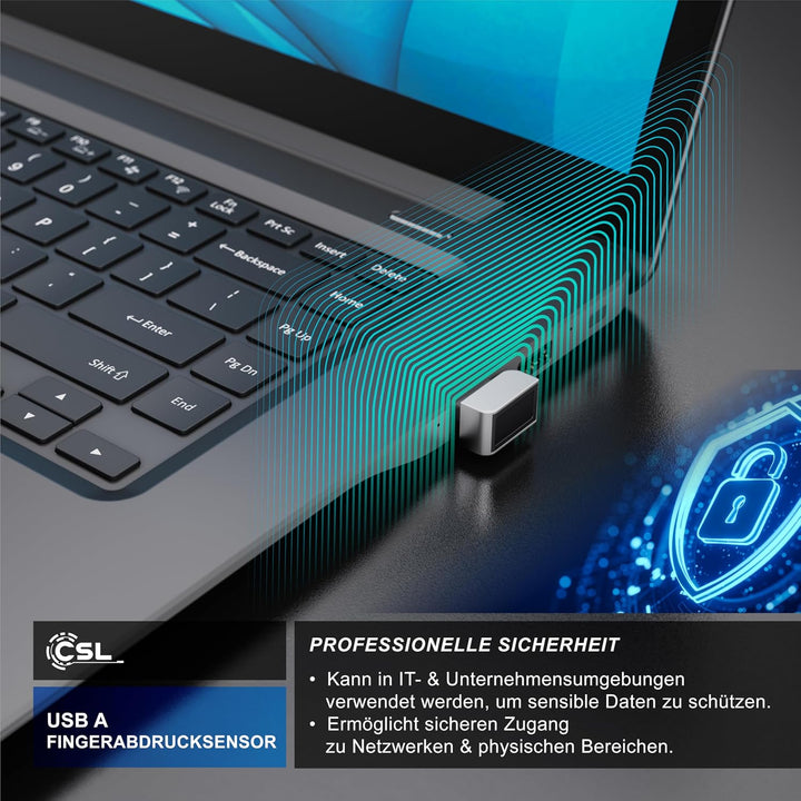 CSL - USB Fingerabdrucksensor für PC - Fingerprint Key - bis zu 10 IDs – kompatibel mit Windows 11 –