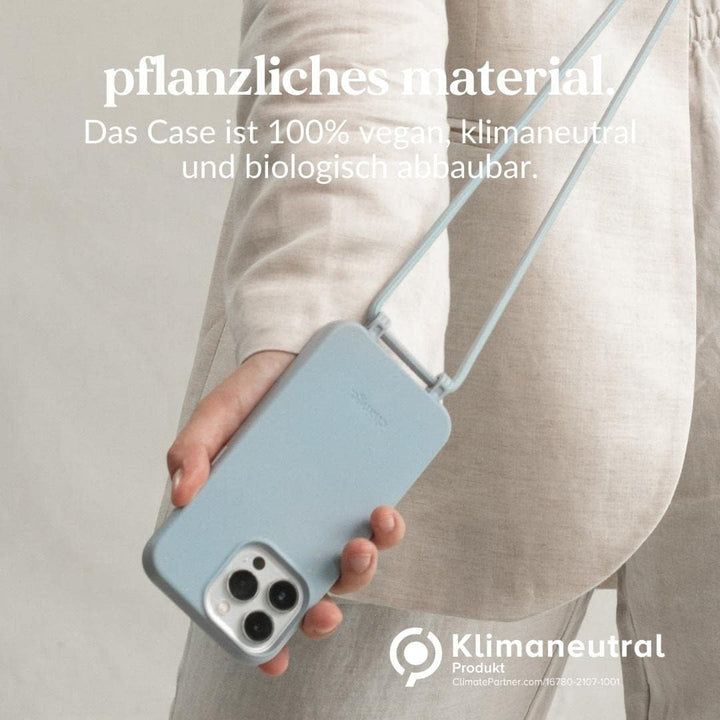 Woodcessories - Nachhaltige Handykette abnehmbar kompatibel mit iPhone 13 Pro Hülle mit Band blau -