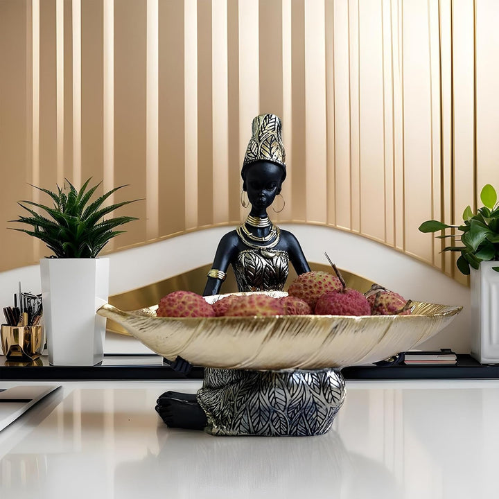 Generisch Obst -Servierplatte, Nahrungspflichten | Harz African Black Woman Fruit Display Tablett -