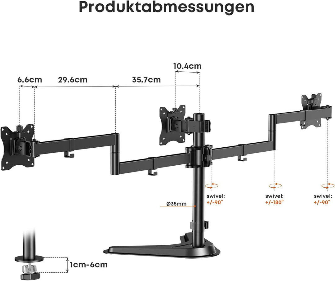 Putorsen Monitorhalterung für 3 Monitore bis 27 Zoll - Schwere, voll verstellbare Tischhalterung mit
