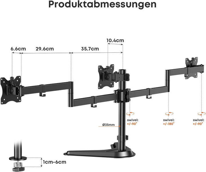 Putorsen Monitorhalterung für 3 Monitore bis 27 Zoll - Schwere, voll verstellbare Tischhalterung mit