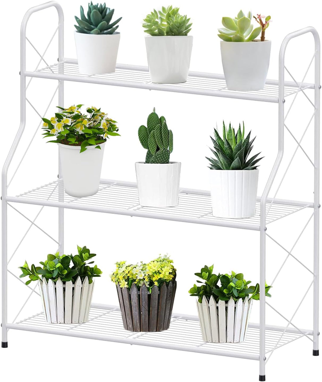 Bomclap Pflanzenregal Blumenregal Metall, 3 Stufen Pflanzenständer Blumentopf Topfhalter für Outdoor