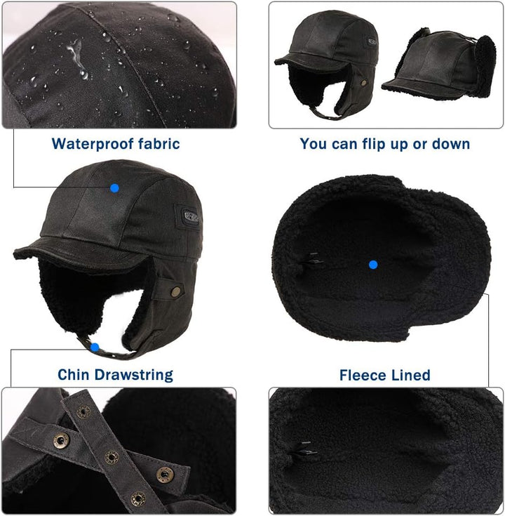 Comhats warme Trappermütze für Herren Kunstleder Hut Unisex Fliegermütze Fellmütze Erwachsenen Männe