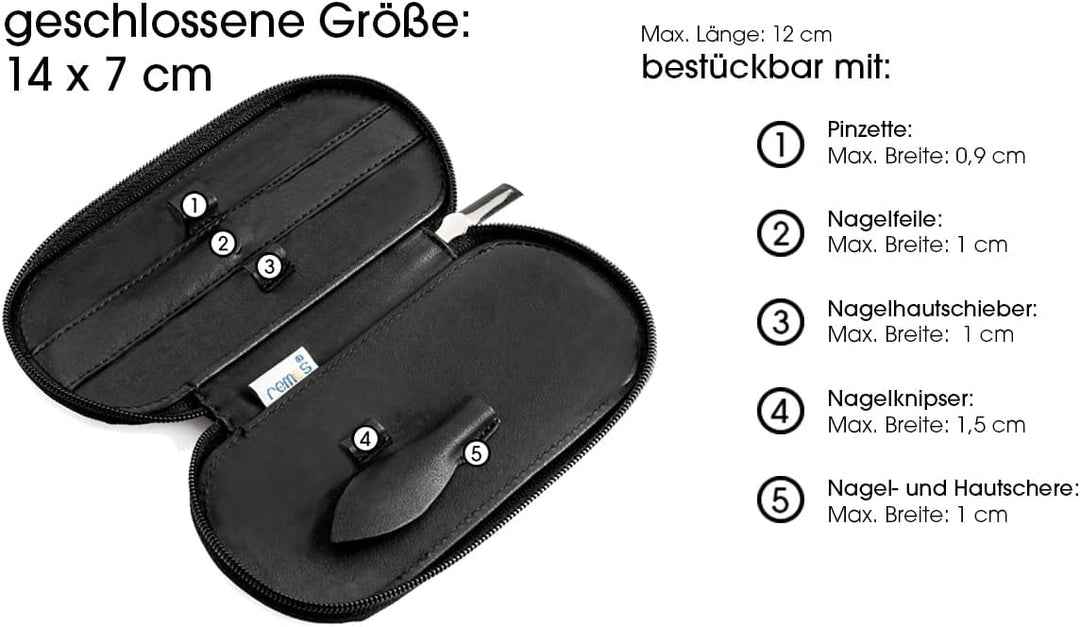 REMOS Nageletui leer aus echtem Leder zum Bestücken mit 5 Instrumenten - schwarz, Schwarz
