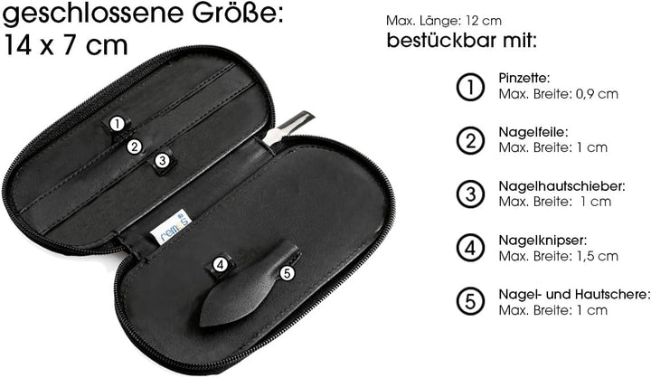 REMOS Nageletui leer aus echtem Leder zum Bestücken mit 5 Instrumenten - schwarz, Schwarz