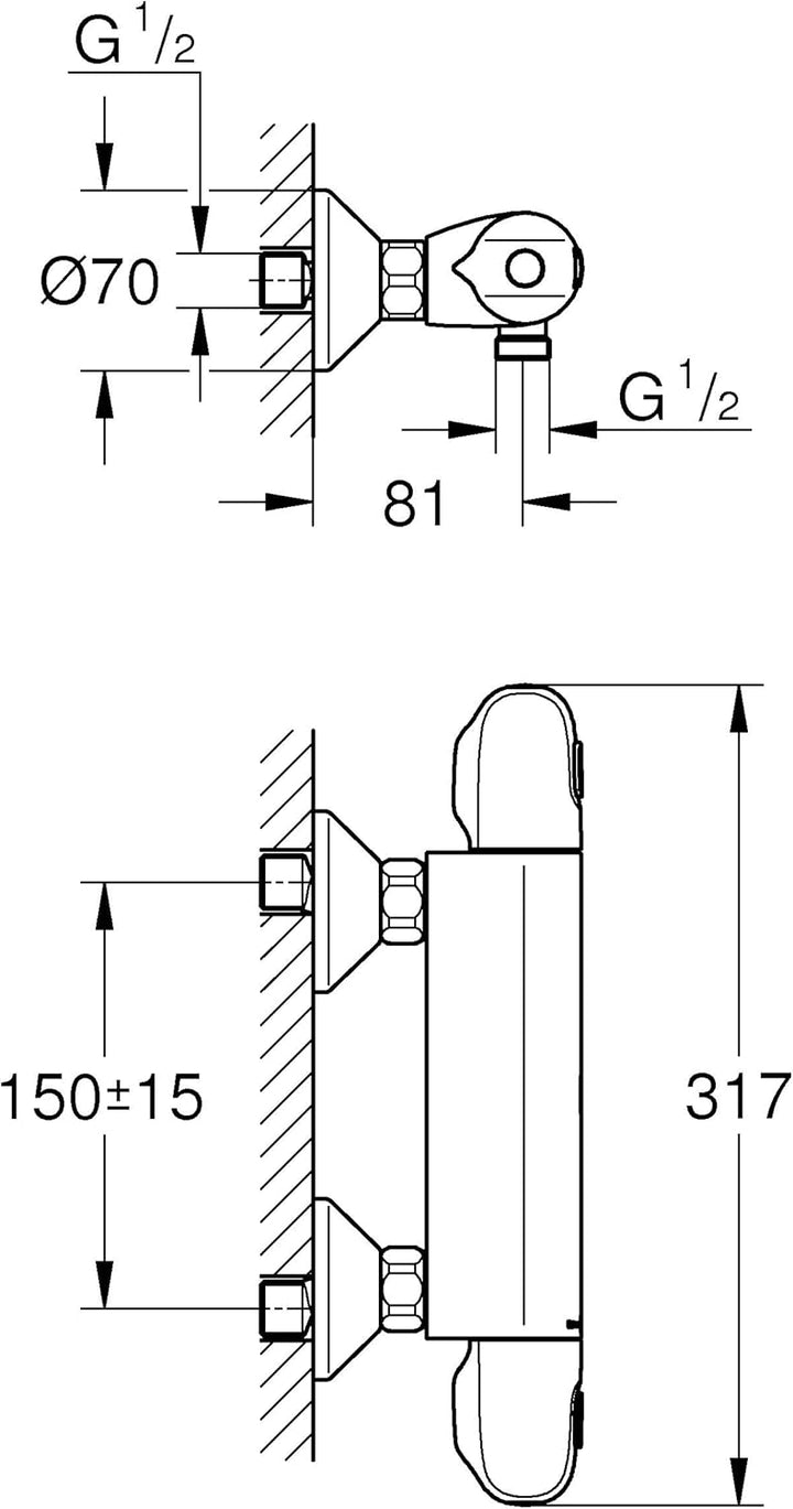 GROHE Grohtherm 1000, Duscharmatur wassersparend (Thermostat für stets konstante Temperatur, Mischba