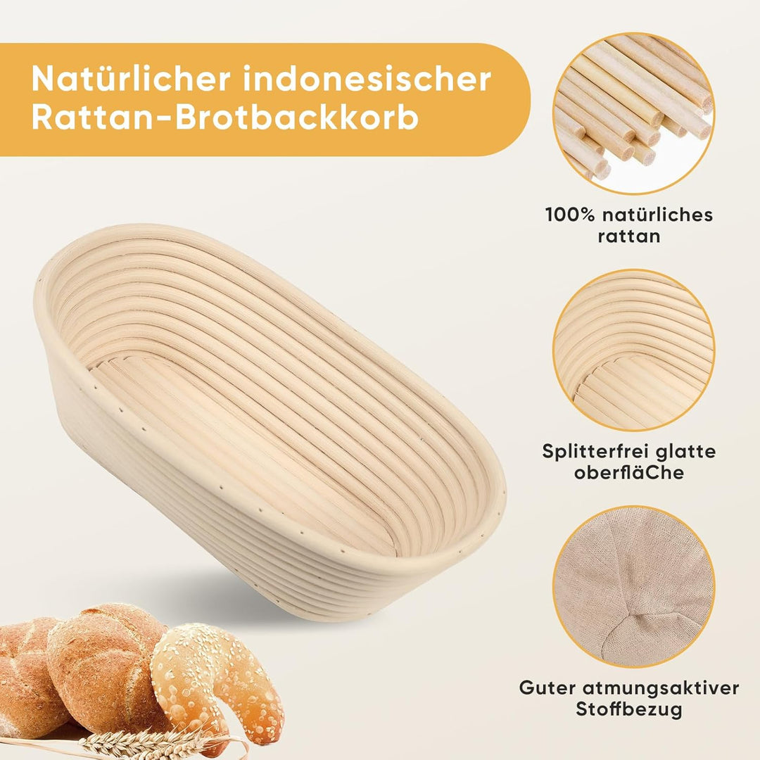 Gärkorb Brot Set,Gärkörbchen,25cm Oval Gärkorb Zum Brotbacken-Set für Professionelle und Häusliche B