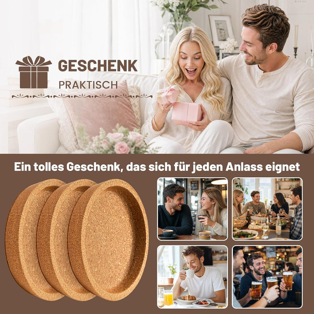 Kork Untersetzer 16 Stück, Absorbierende HitzebestäNdige Runde Kork Untersetzer (⌀10cm), Tischoberfl