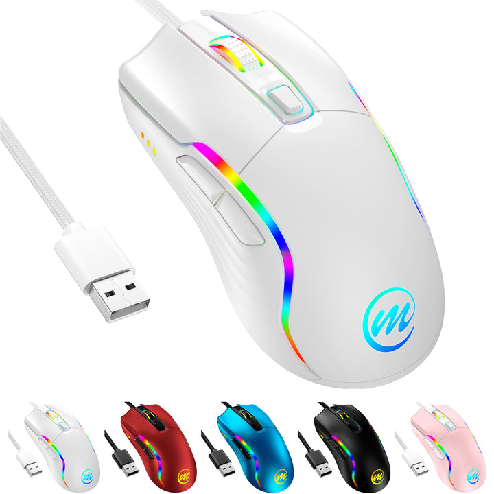 memzuoix Gaming Maus mit Kabel und LED-Lichtern – 12.800 DPI einstellbar, 6 Tasten, 12 RGB-Modi, Erg