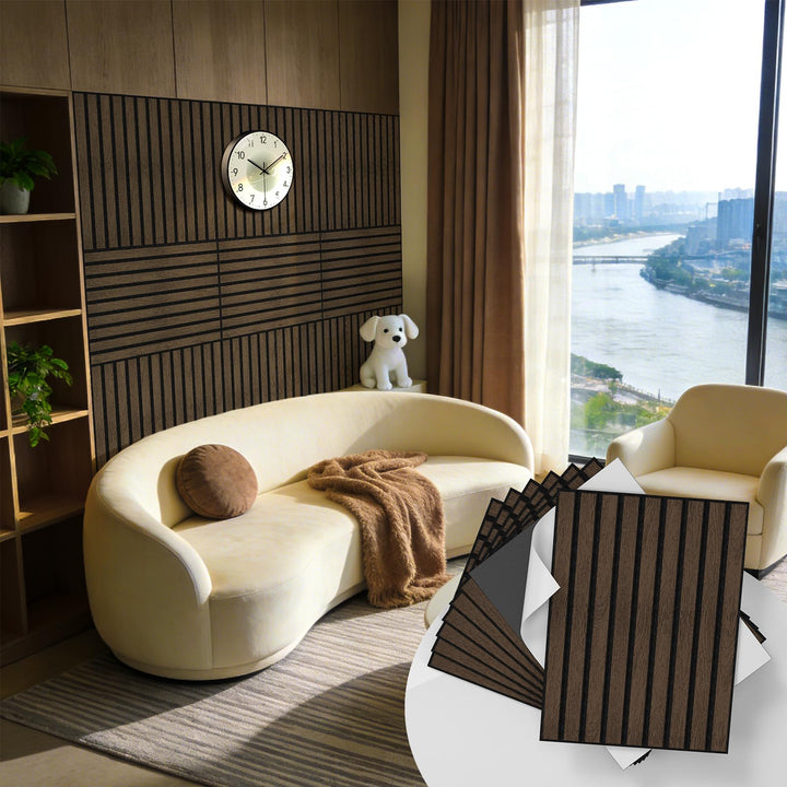 WADILE Selbstklebende Holz-Lamellen Wandpaneele 30×40 cm, PVC Akustikpaneele Schallabsorbierend für