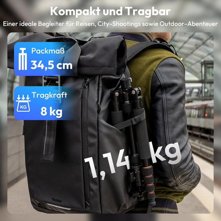 Rollei Compact Traveler No. 1 - leichtes Reisestativ aus Aluminium mit geringem Packmass von nur 31,