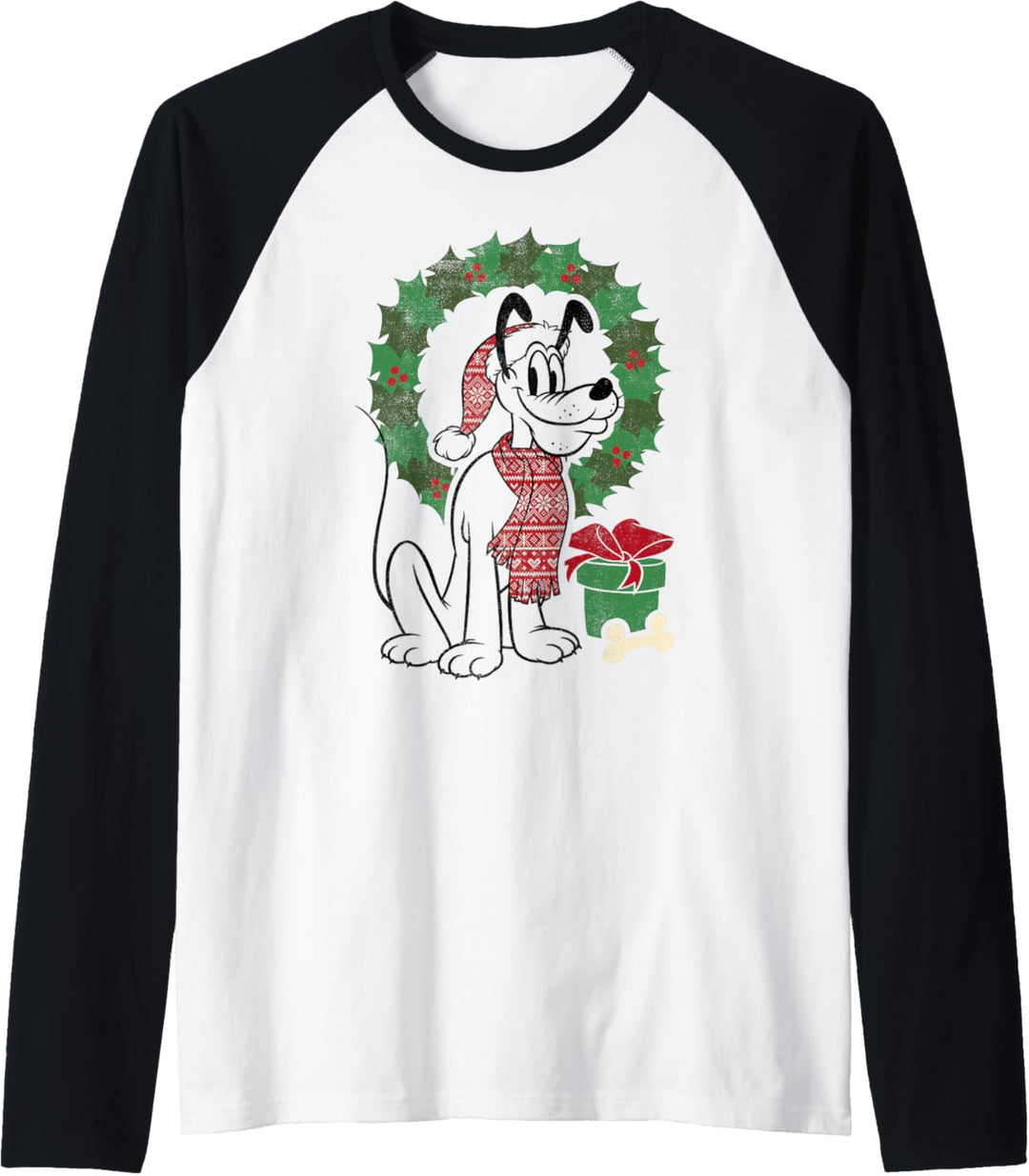 Disney Mickey And Friends Weihnachten Pluto Wreath Portrait Raglan