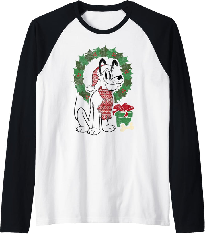 Disney Mickey And Friends Weihnachten Pluto Wreath Portrait Raglan