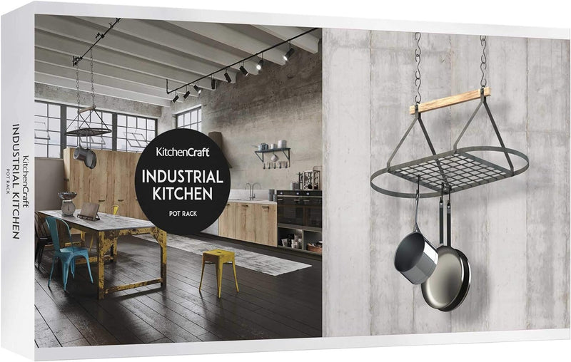 KitchenCraft industrielle Küche Topf Rack, Decke Regal mit 8 Haken für hängende Töpfe, Pfannen, und