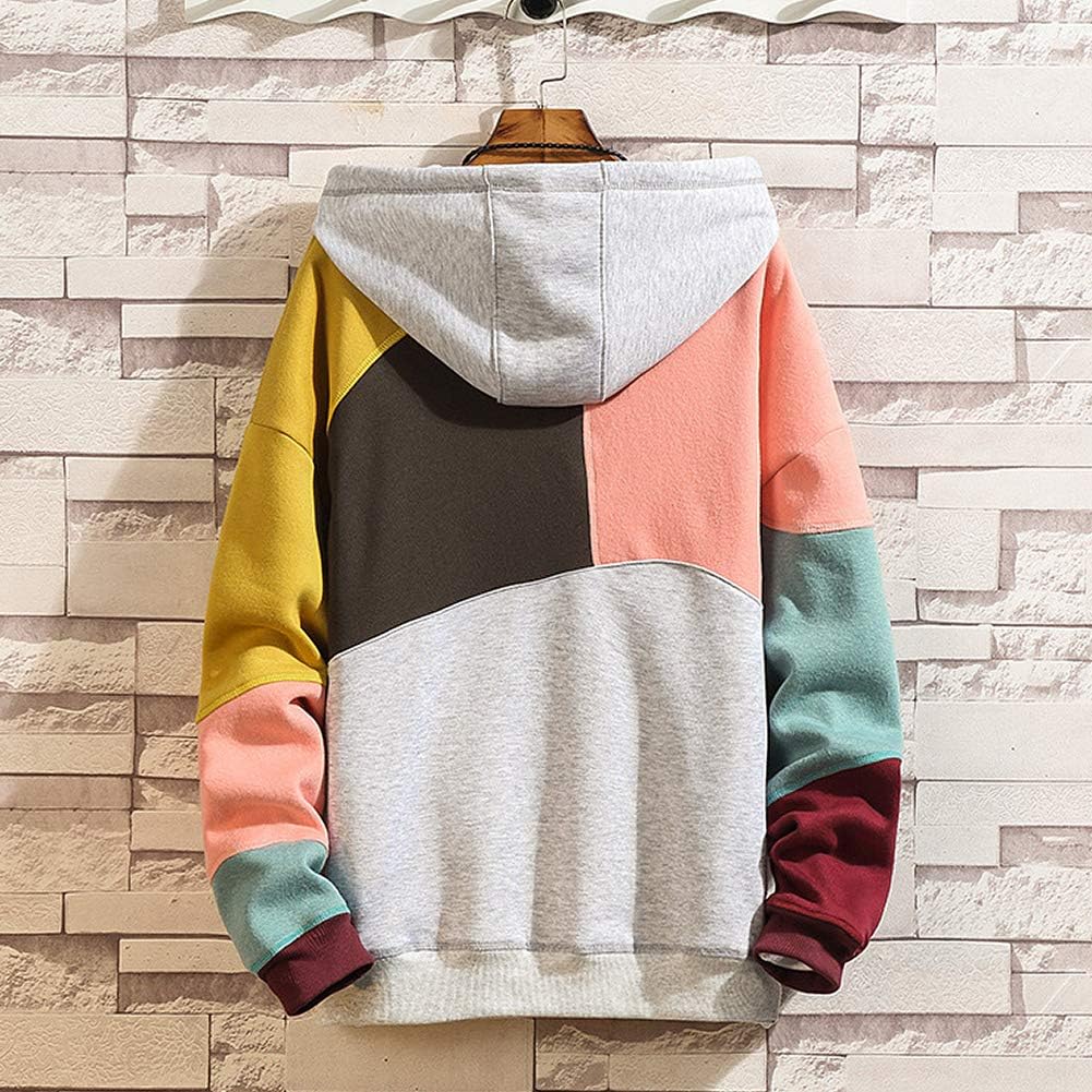 Hoodie Herren Kapuzenpullover Pullover，Herren Techwear Hip Hop Patchwork Unisex Streetwear Sweatshir