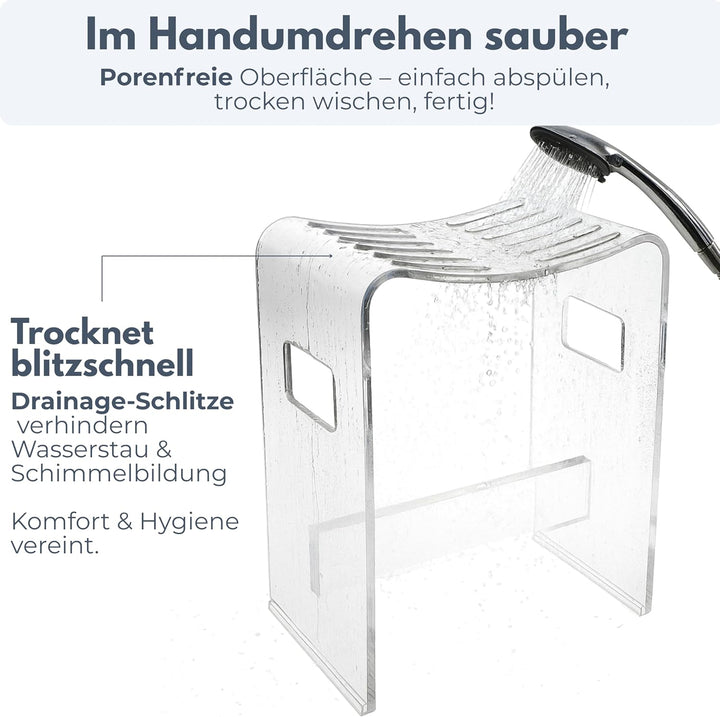 StarK Duschhocker 2 er Set modern aus klarem Acryl – Stabiler Duschstuhl bis 120 kg belastbar | Desi