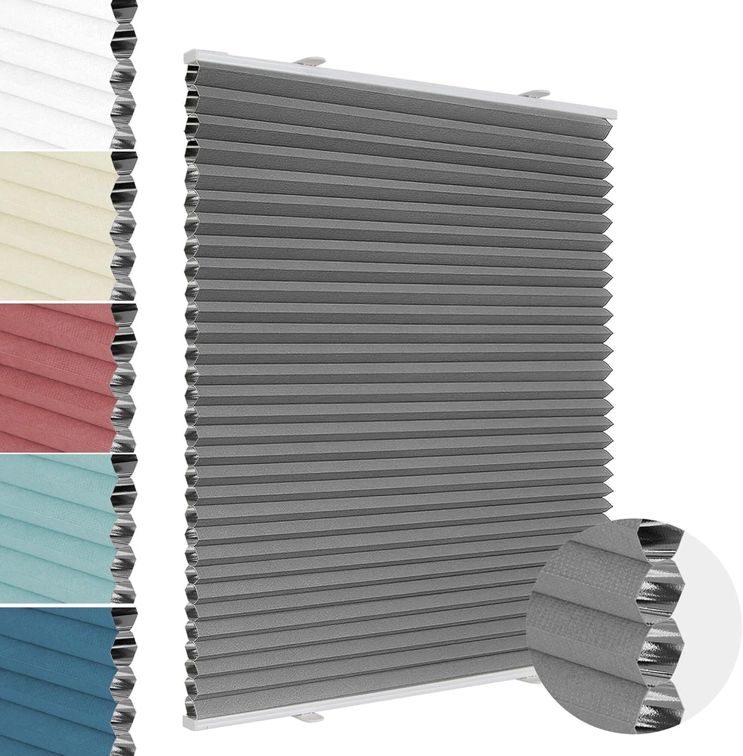 Allesin Wabenplissee ohne Bohren Verdunklung Thermo Doppelplissee Klemmfix Zweifarbig Grau-weiss 40x