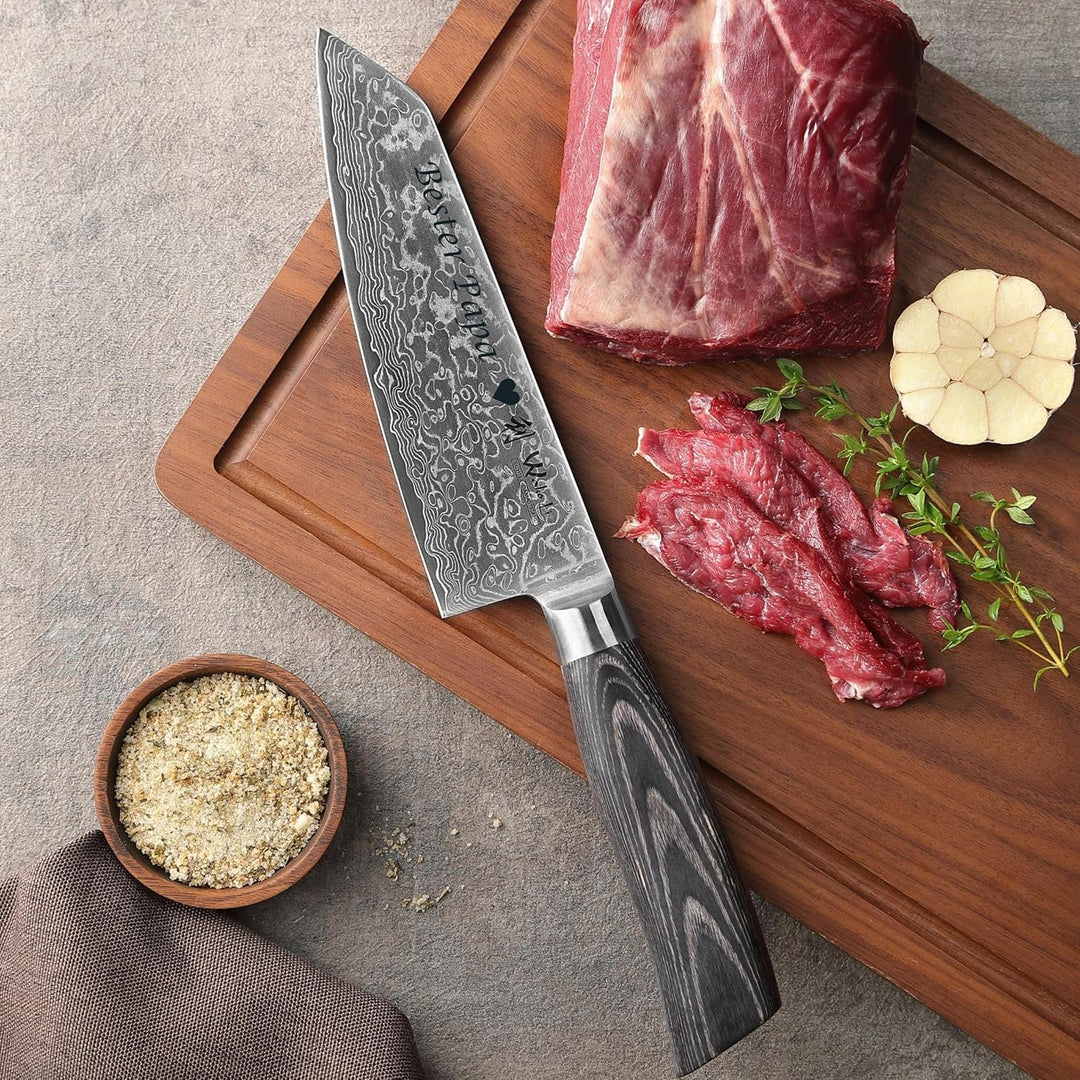 Wakoli EDIB Pro Black Damastmesser Set mit Gravur – Personalisiertes 3er Kiritsuke Messerset, 17cm,