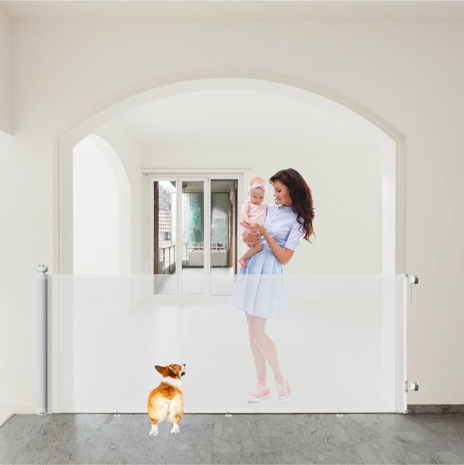 S&D Baby Barriere, 250 cm breit, einziehbares Treppenschutzgitter für Haustiere, Hunde, Katzen, extr
