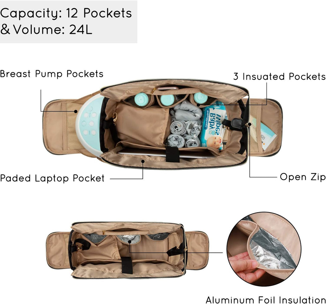 mommore Brustpumpentasche/Wickeltasche mit 15-Zoll-Laptopfach, passend für die meisten Brustpumpen w