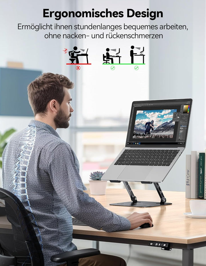 TECKNET Laptop Ständer Höhenverstellbar und Drehbar, Ergonomische Laptop Halterung Schreibtisch, Not