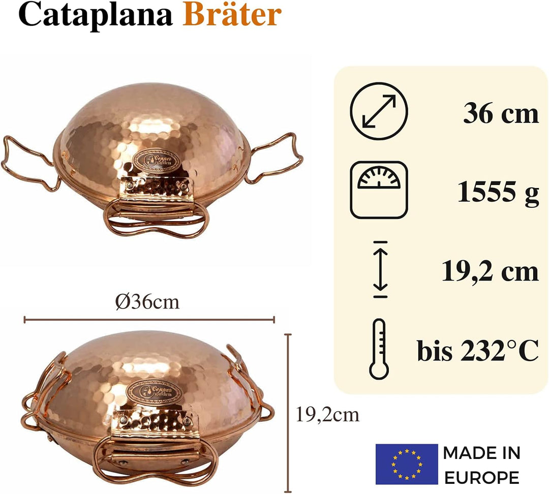 CopperGarden® Cataplana Bräter aus handverzinntem gehämmerten Kupfer mit ca 36 cm Durchmesser I Port