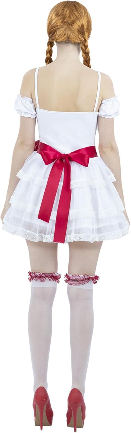 Smiffys 81003 Annabelle Minikleid Kostüm, Damen, Weiss & Rot X-Small (UK 4-6), X-Small (UK 4-6)