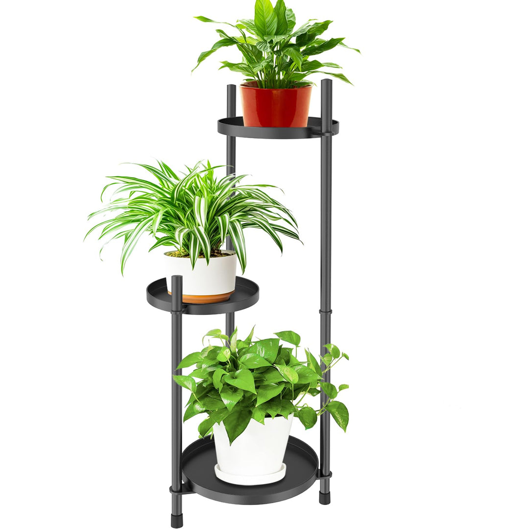 KHayRovies 3 Etagen Pflanzenregal Blumenregal, Pflanzenständer Blumenständer Metall Schwarz, Blument