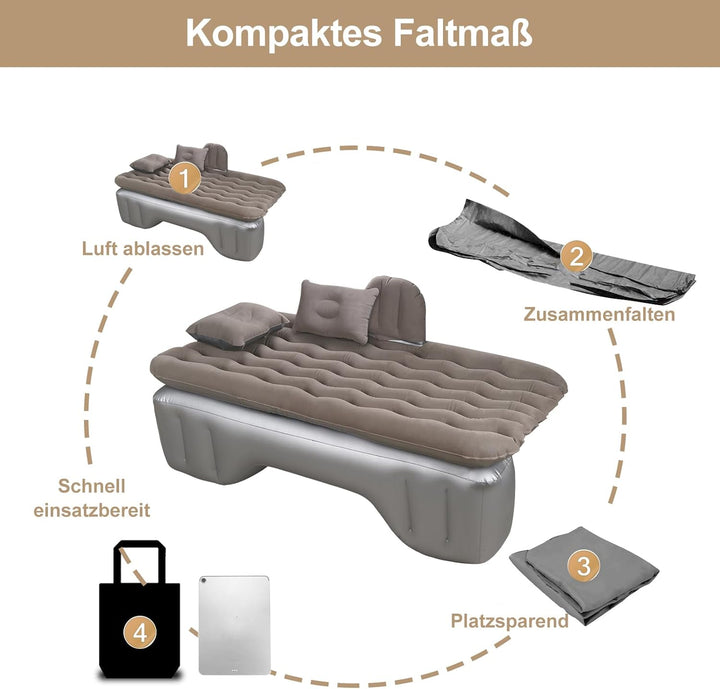 Auto Luftmatratze 128x70cm Aufblasbare Matratze für Rücksitz & Kofferraum, Tragbares Auto Reisebett