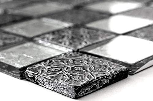 Mosaik Fliese Glasmosaik Crystal Resin Optik silber für WAND KÜCHE FLIESENSPIEGEL THEKENVERKLEIDUNG