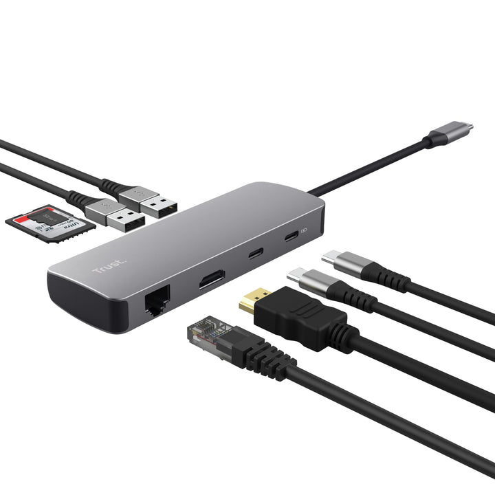 Trust Vylor 8-in-1 USB C Hub Multiport Adapter mit HDMI 4k60Hz, Gigabit Ethernet, MicroSD/SD Kartenl