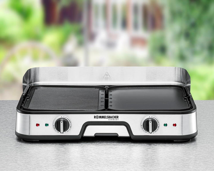 ROMMELSBACHER Tischgrill BBQ 2025, 2 Wende-Grillplatten (geriffelt und glatt), getrennt regelbar, ke