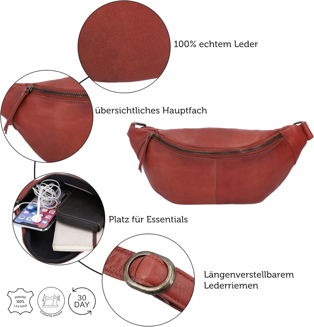 Gusti Brusttasche Leder - Cillian Damen und Herren Gürteltasche Hüfttasche Bauchtasche Brustbeutel F