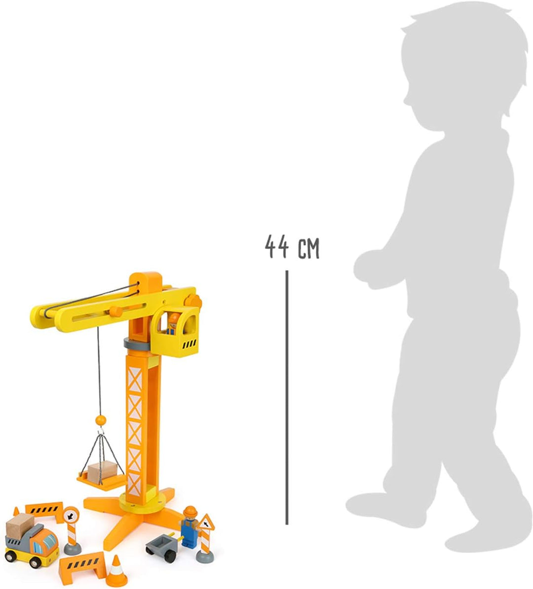 small foot Baukran mit Baustellenzubehör aus Holz, Spiel-Set für Kinder ab 3 Jahren, 12007, Baukran