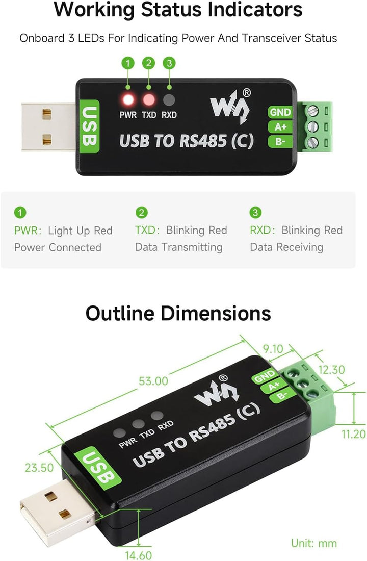 Waveshare USB to RS485 (C) Industrial Grade Isolated Bidirectional Converter, Features The FT232RNL