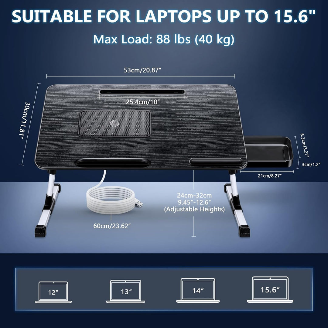ICARE Laptoptisch, Höhenverstellbar, Winkelverstellbar, Betttisch Klappbar mit Laptop Kühler, Tablet