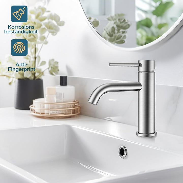FORIOUS Wasserhahn Bad, Waschtischarmatur Waschbecken Armaturen in Spotresist Gebürstetes Nickel mit
