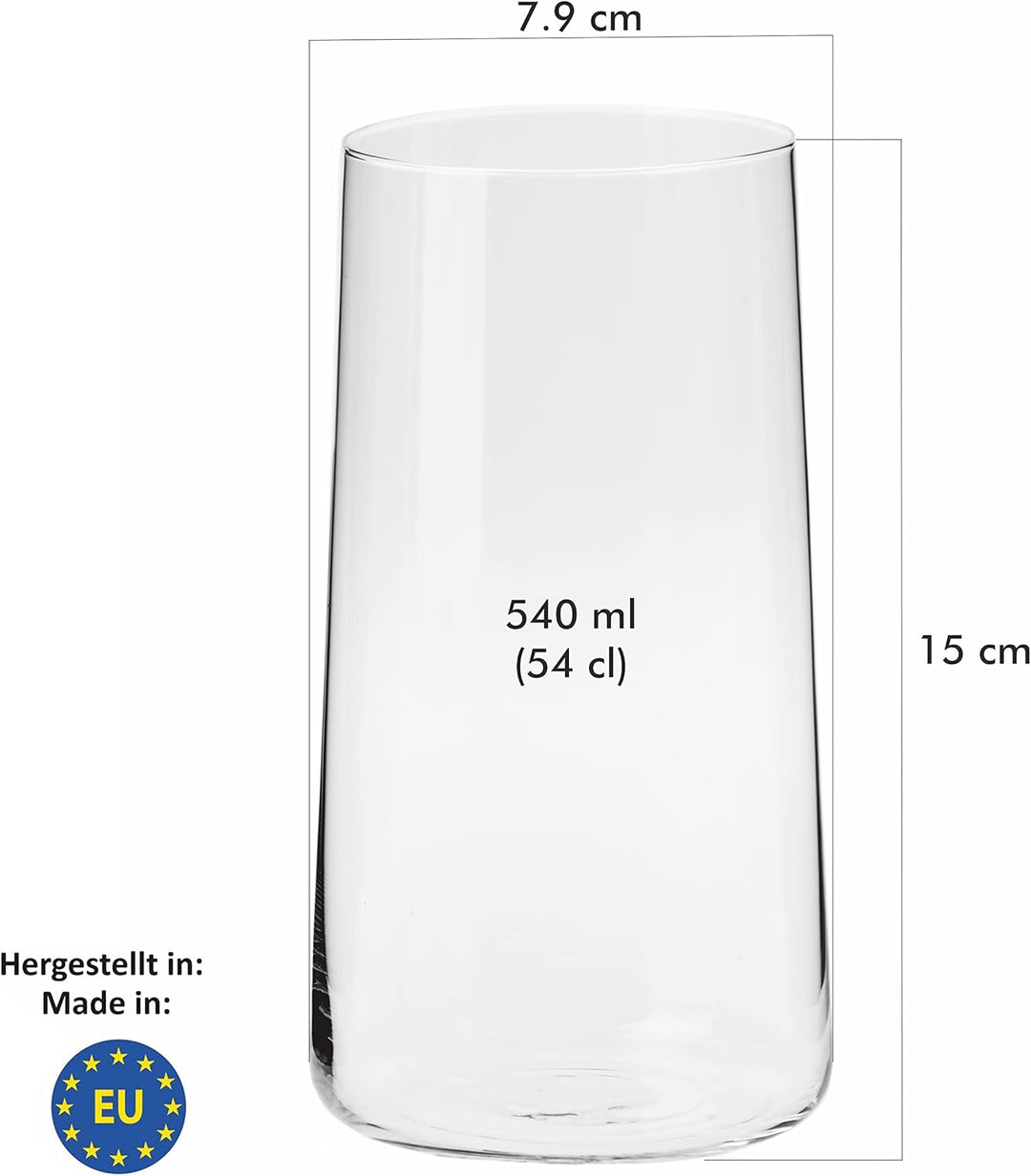 KIAPPO Set mit 24 Gläsern Avant-Grande mit Fassungsvermögen 540 ml hohe Gläser für Wasser und kalte