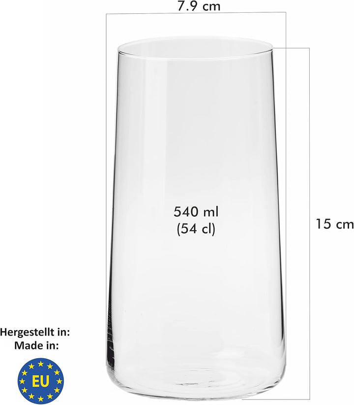 KIAPPO Set mit 24 Gläsern Avant-Grande mit Fassungsvermögen 540 ml hohe Gläser für Wasser und kalte