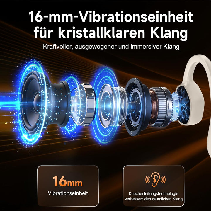 Knochenleitung Kopfhörer Bluetooth 6.1, IPX7 wasserdichte Open-Ear Kopfhörer mit Mikrofon, leichte B