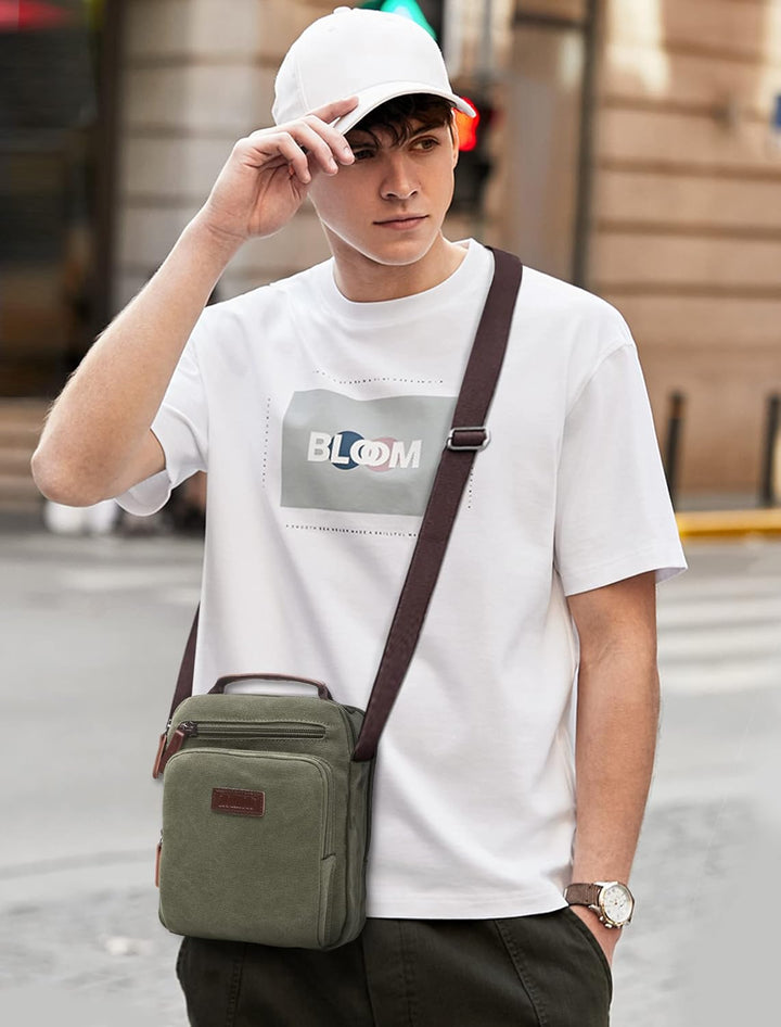 DORRISO Mode Herren Umhängetasche Leinwand Schultertasche Klein Schultertaschen Leicht Kuriertasche