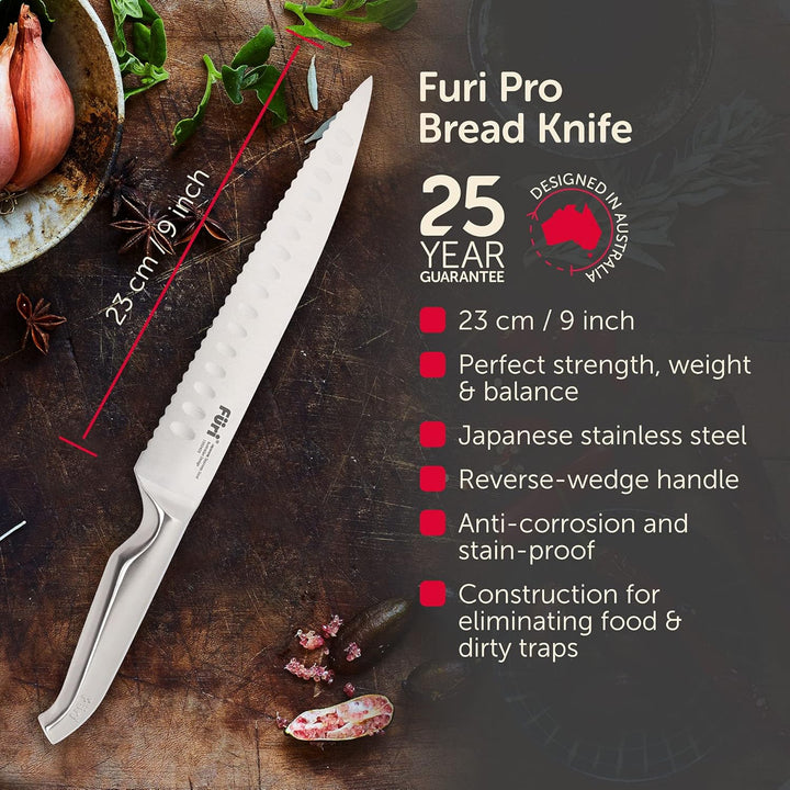 FURI Pro Brotmesser, aus rostfreiem japanischem Edelstahl, langes Sägemesser mit Wellenschliff zum l