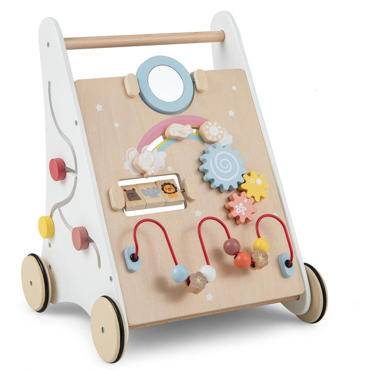 DREAMADE Lauflernwagen Holz, Lauflernhilfe ab 1 Jahr, Baby Gehhilfe mit Spiegel & Spielzeug, Gehfrei