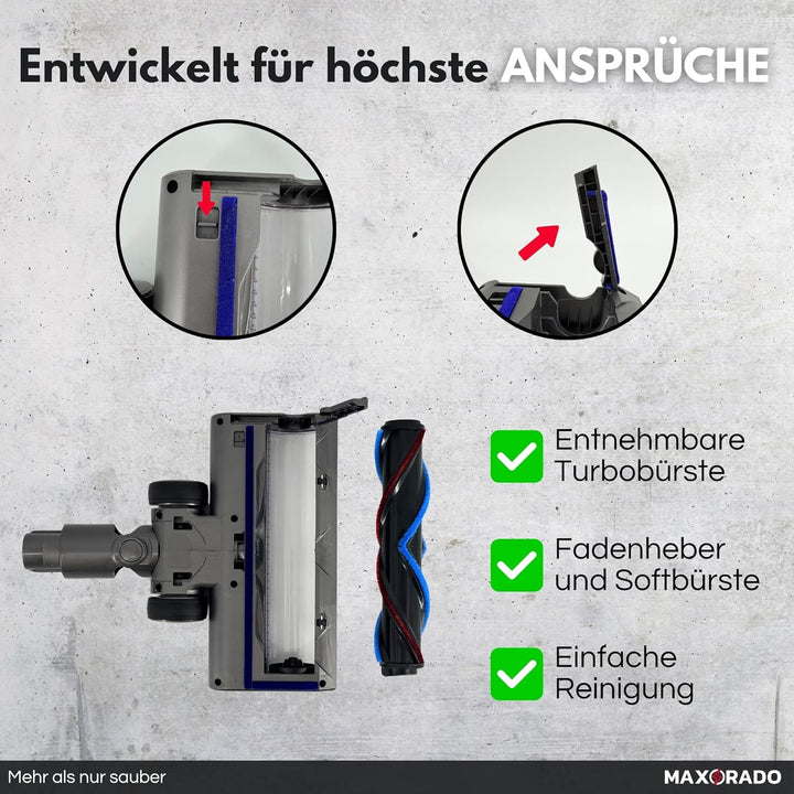 Komfort Turbodüse mit LED Beleuchtung für Dyson V7 V8 V10 V11 V15 Staubsauger I Beleuchtete Turbobür